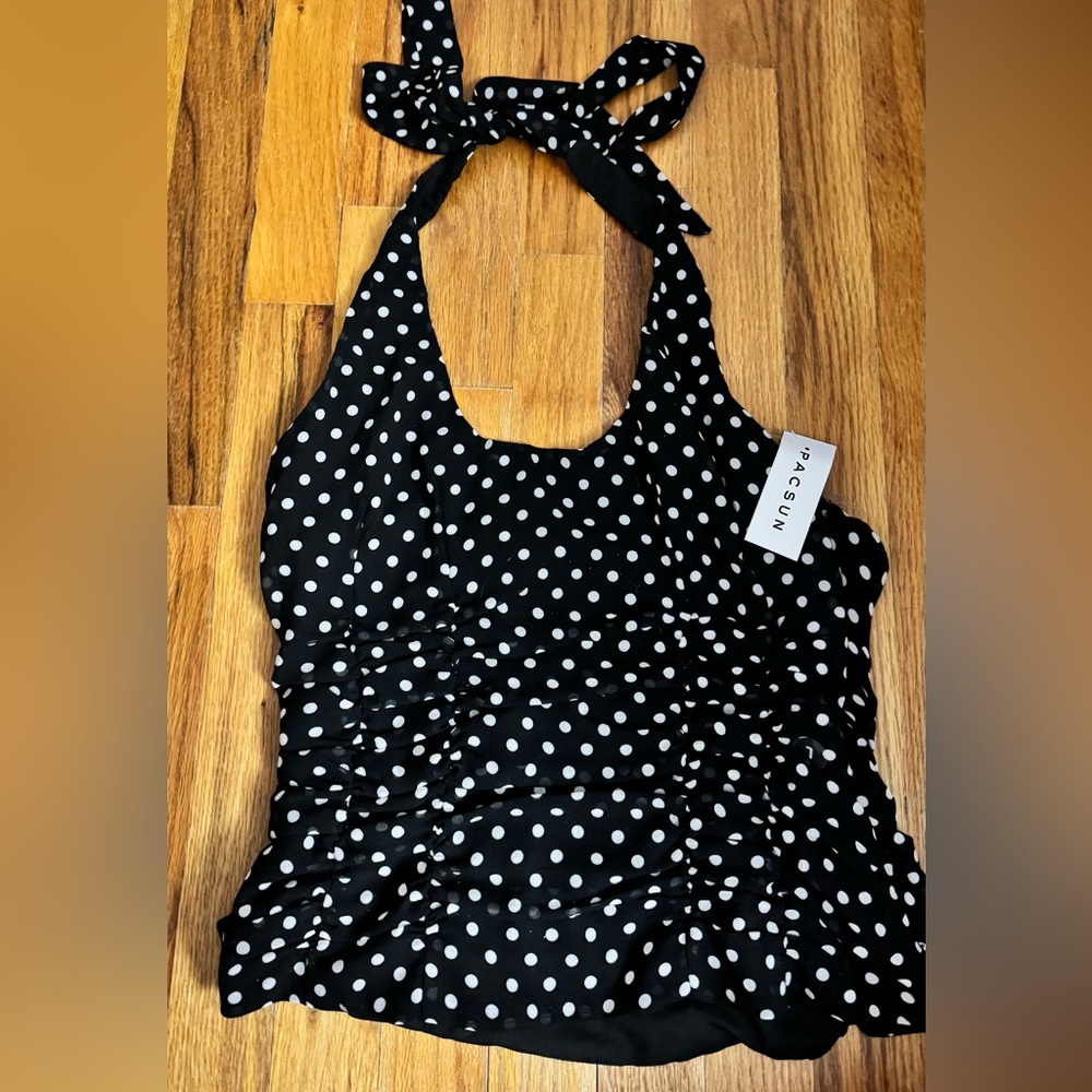 PacSun Black and White Polka Dot Halter Top